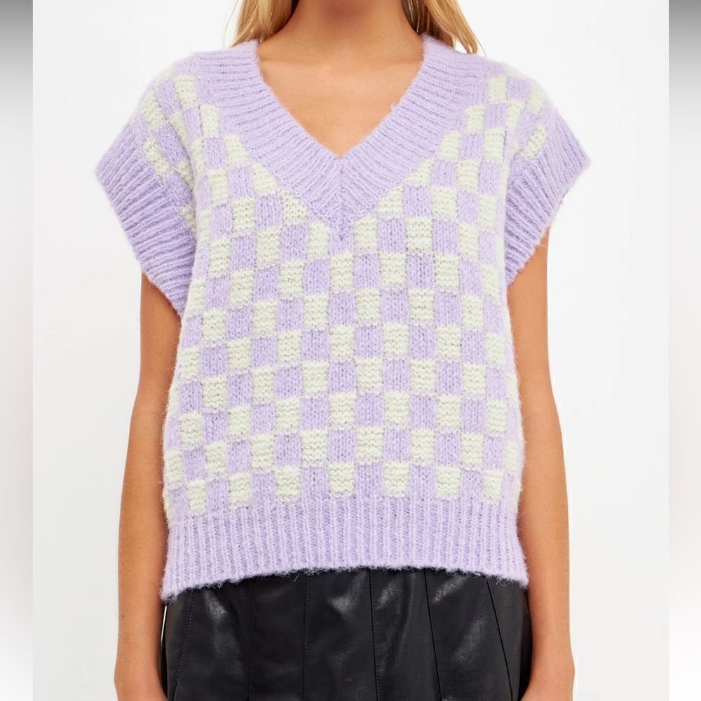 English Factory Checker Knit Vest NWT